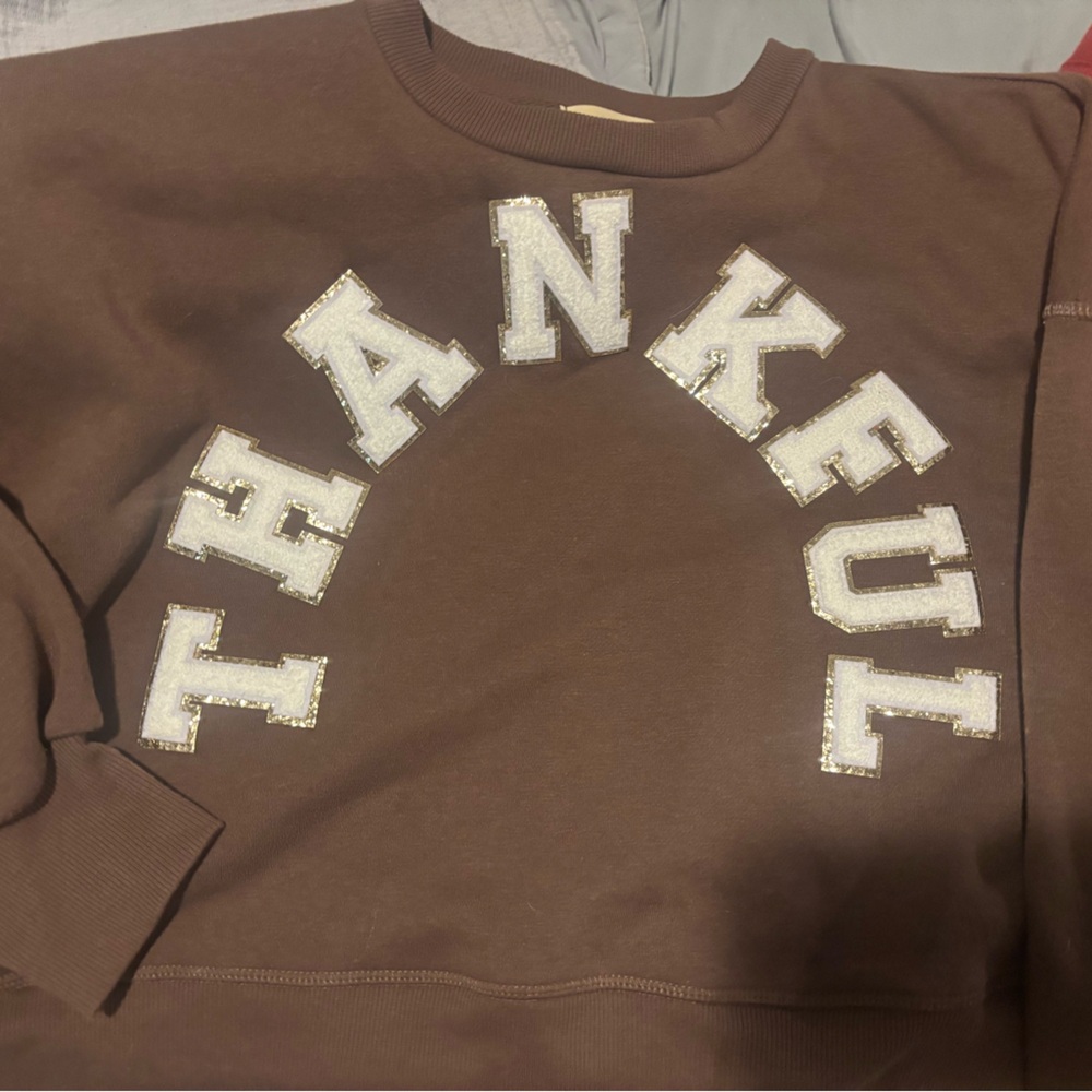Thankful Judith March Brown Sweatshirt with Gold Accents